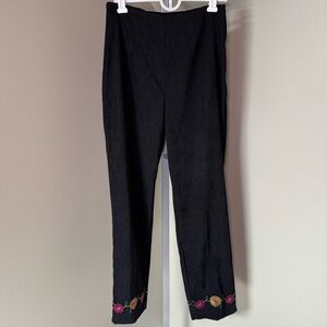 Vintage Clio floral embroidered side zip‎ Black Pants size 4
